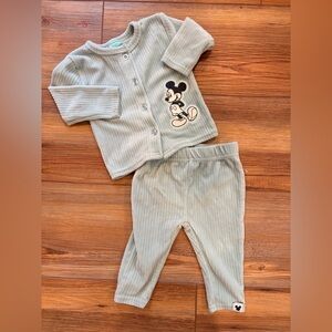 3-6 month Sage Green Ribbed Velour Mickey Mouse Baby Outfit y2k